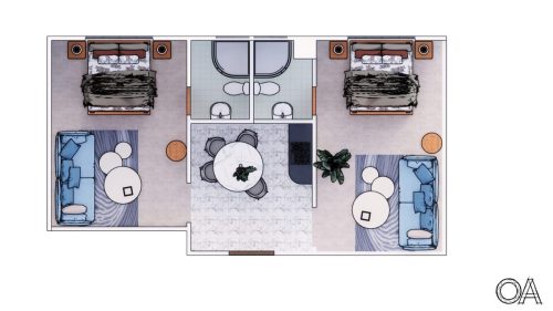 2 Bed Apartment Plan 550 sqft